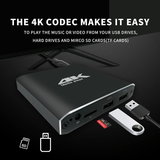 4K Mediaspeler - Ultra HD speler - Digitale Signage - Automatisch afspelen - Ondersteunt 8TB - Zwart — afbeelding 2