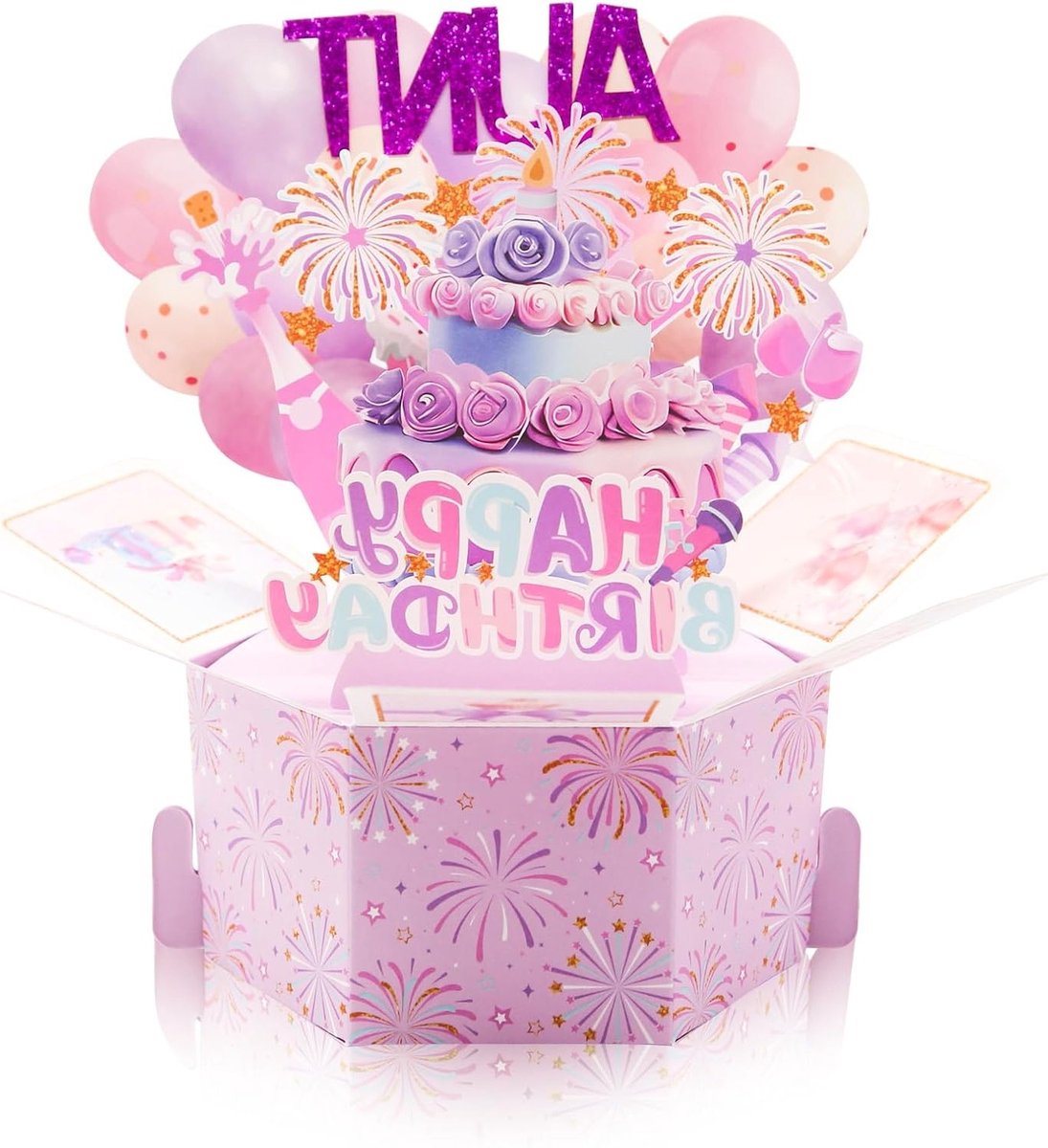 Vrolijke Pop-Up Verjaardagskaart voor Tante, Creatieve 3D Vouwkaart, Kleurrijke Wenskaart met Envelop, Origineel Cadeau voor Verjaardag van Vrouwelijke Familieleden