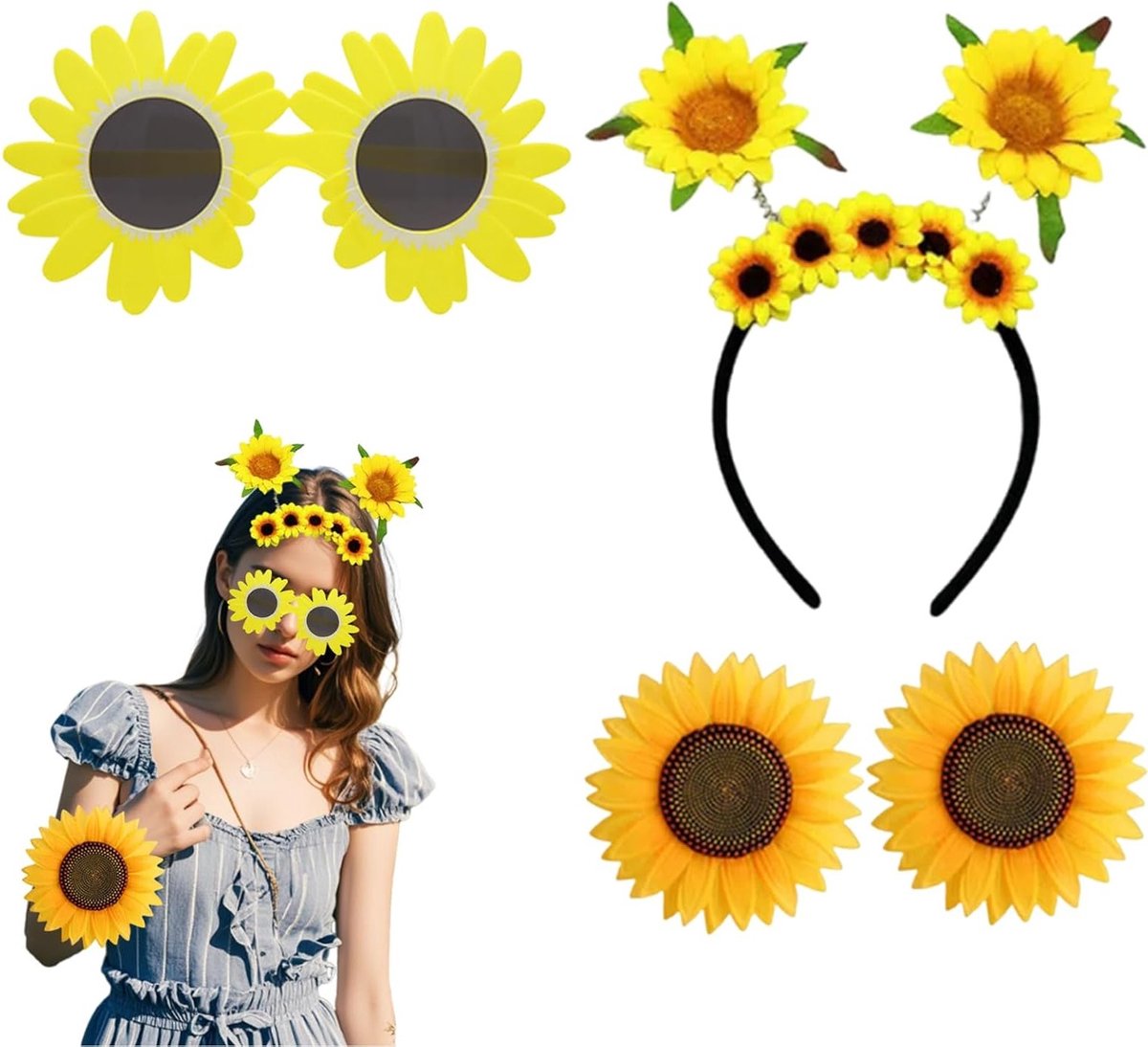 Zonnebloem Haarsieraden - Bloemen Haarband - Feestelijke Aankleding - Met Madeliefjes - 23.7 x 23.1 x 3.4 cm - Geel