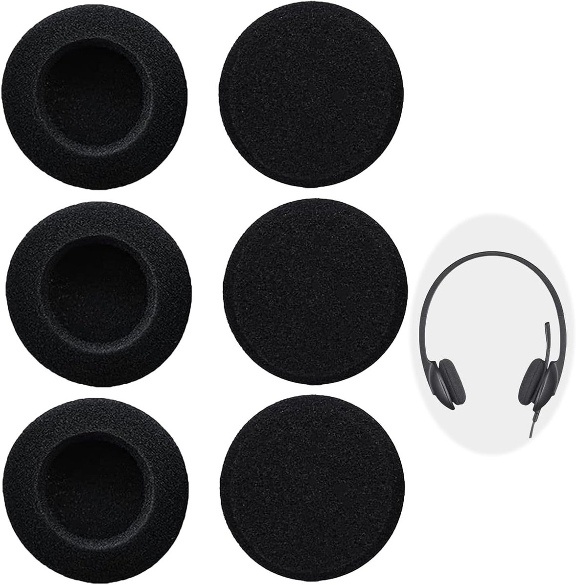 Set van 6 Oorkussens, 55mm Schuim voor Hoofdtelefoons, Ultiem Comfort, Geluidsisolatie, Eenvoudig te Installeren, Duurzaam en Hoogwaardig Materiaal, Zwart