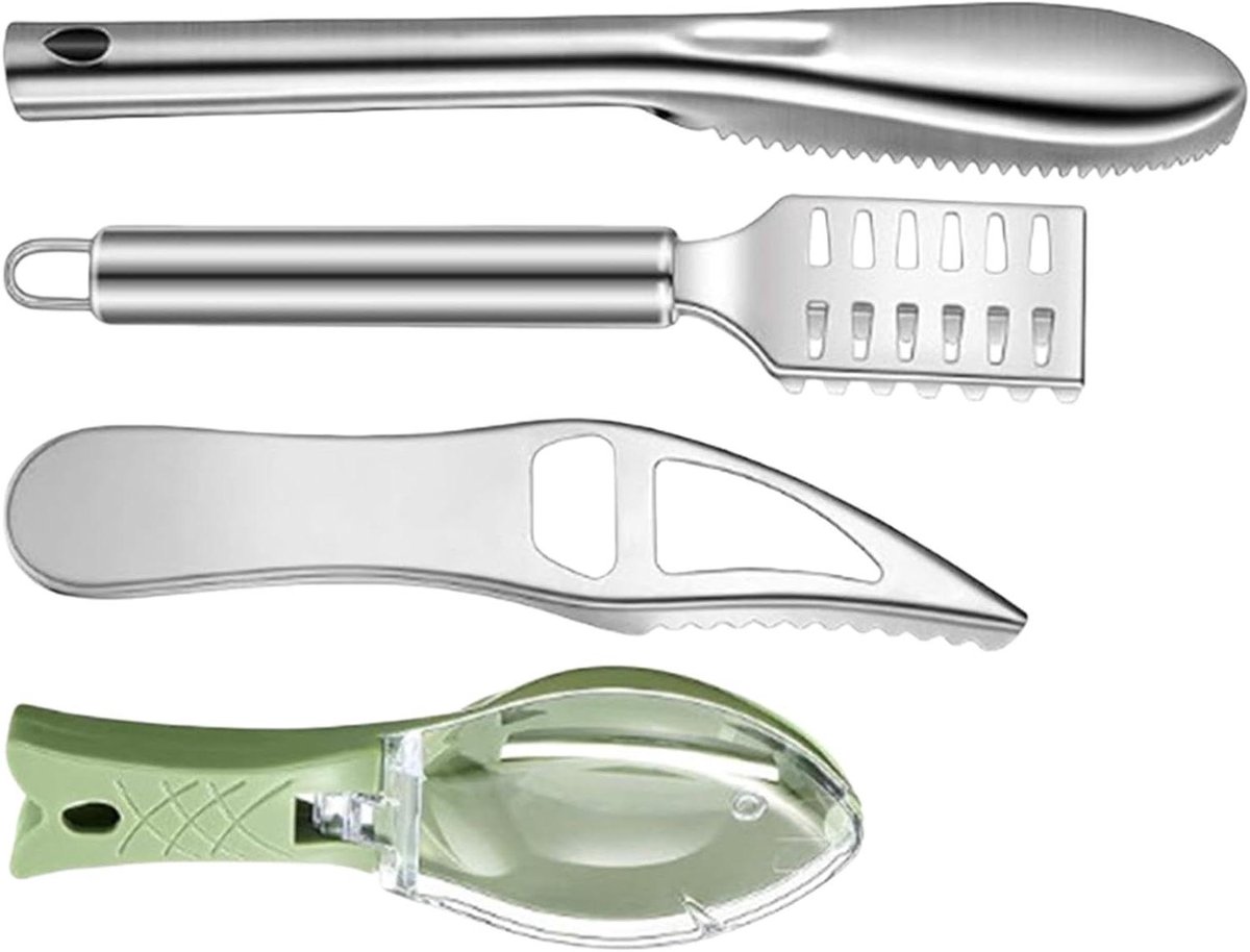 Vis Schoonmaak Sets - Vis Ontschubber - Vis Voorbereiden - Meerdere Functies - 4 Delig - Zilver
