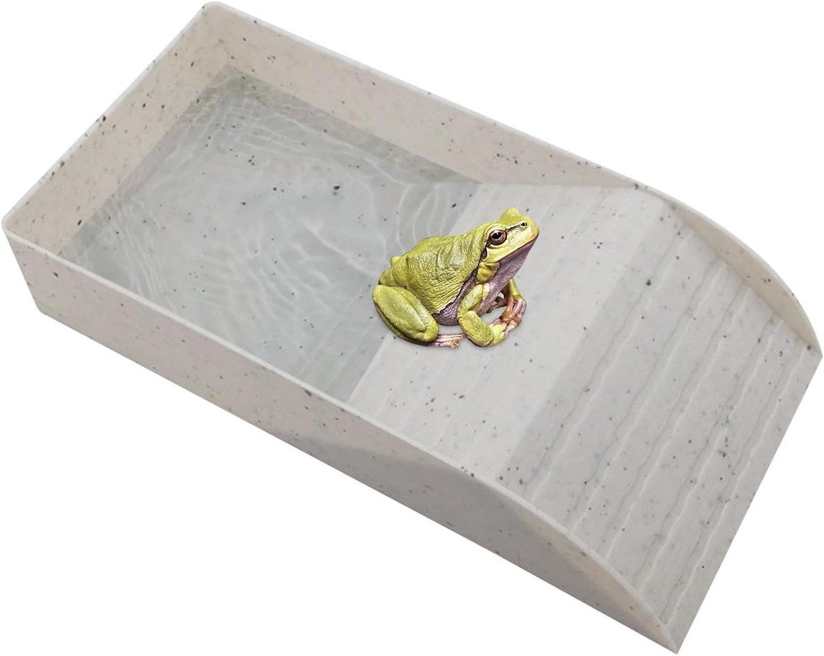 Waterschaal Reptielen - Voedselbakje Helling - Verblijf Inrichten - Met Klimplatform - 36x21x6 cm - Graniet Houtnerf