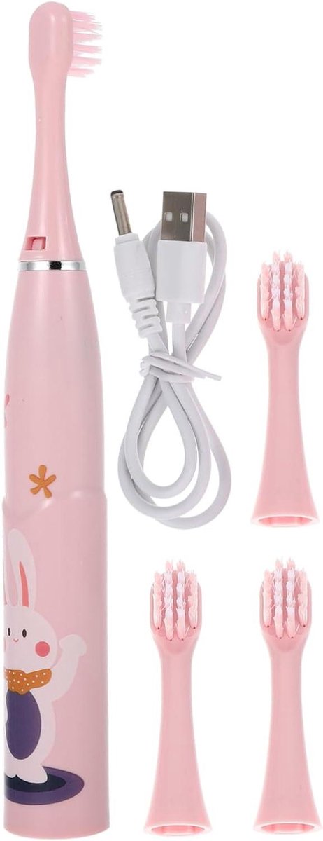 Kinder Tandenborstel Set - Cartoon Elektrisch - Tanden Poetsen - Zachte Borstelharen - 14 cm - Roze