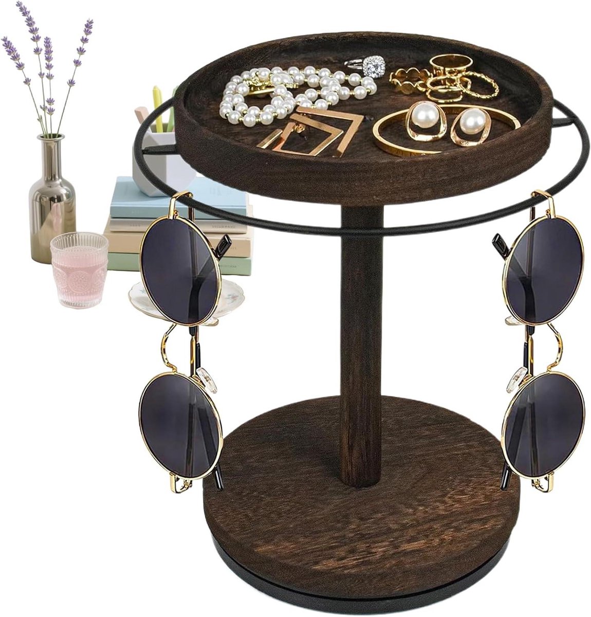 Brillenhouder - Brillenstandaard - Bureau Organisatie - 360 Graden Draaiend - 215 x 215 cm - Houtkleur