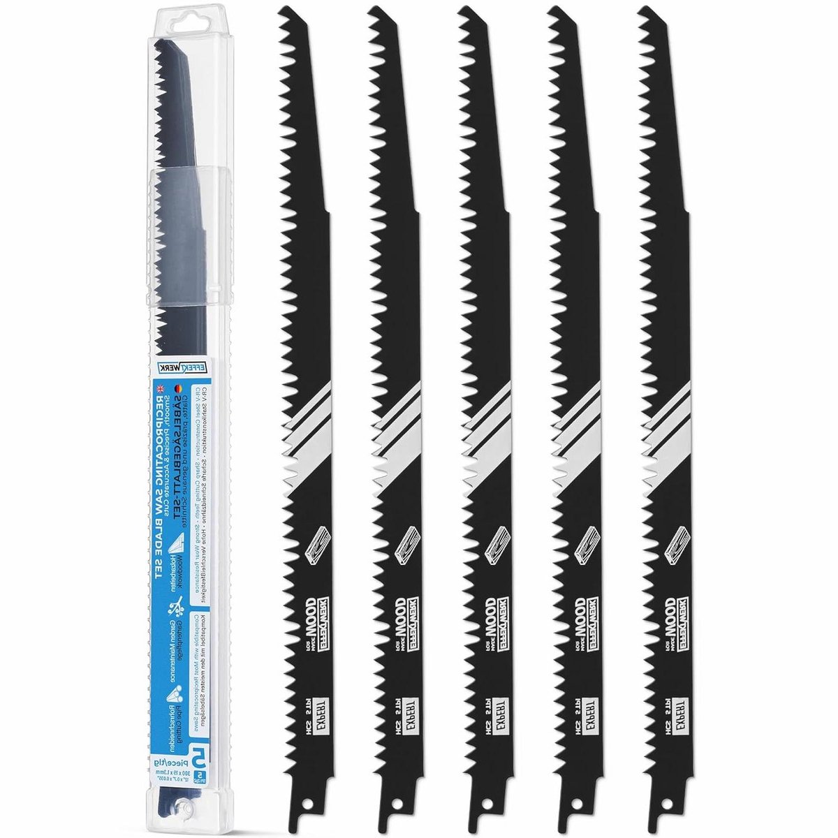 Zaagbladen Set - Reciprozaagbladen Hout - Efficiënt Zagen - Gehard Carbon Staal - 5 Stuks 300mm - Zwart