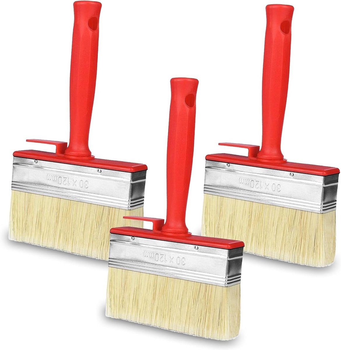 Set van 3 Muurborstels 120 mm x 30 mm voor Oplosmiddelhoudende Verf, Lak en Houtolie, Lichtgewicht Plastic Borstels voor Efficiënte Verftoepassing