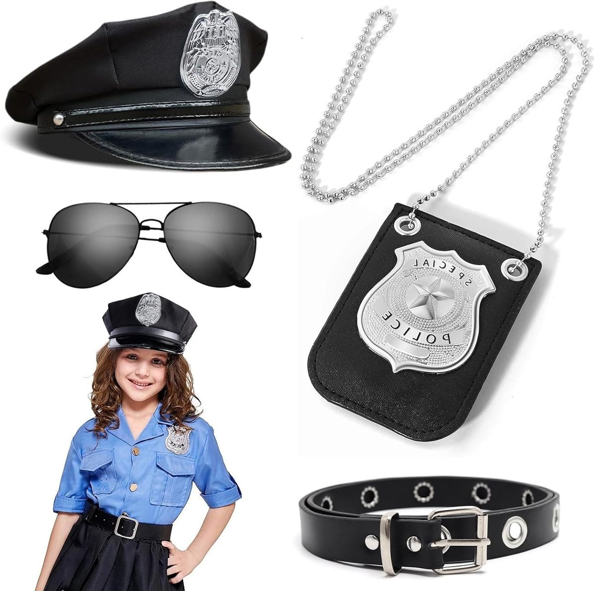 Agent Kostuum Accessoires Set met Zonnebril, Stropdas, Kaarthouder en Neppheadset voor Carnavals- en Cosplayfeestjes