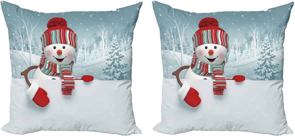 ABAKUHAUS Decoratieve kussenhoes met sneeuwpopmotief, 2 stuks, moderne accenten, dubbelzijdige digitale print, 40x40 cm, meerkleurig