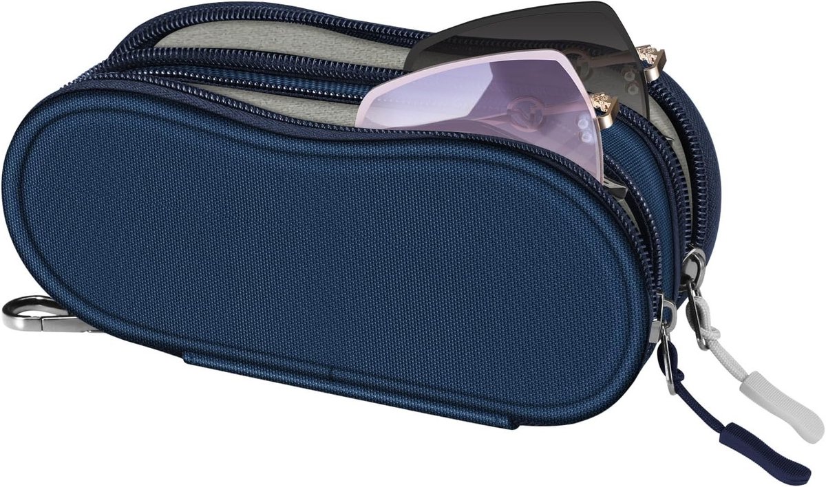 Zachte Brilhoes voor Zonnebrillen en Correctiebrillen - Dubbele Grote Brilcase met Ritssluiting en Carabiner voor Gemakkelijk Ophangen en Bescherming