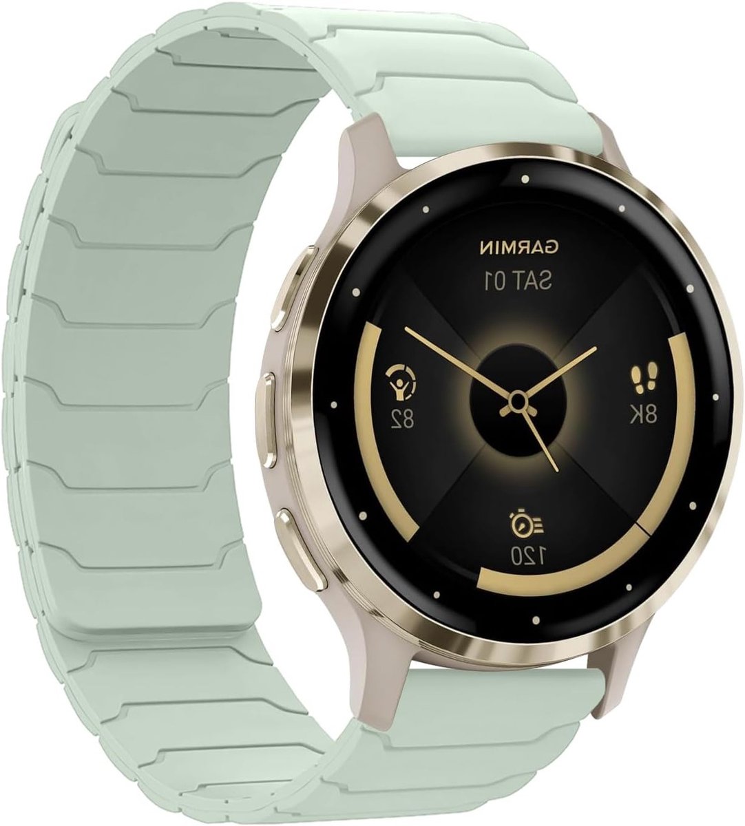 Compatibele Armband voor Huawei Watch GT 6 en Garmin Venu - Dubbelzijdige Magnetische Siliconen Band, 18mm, Lichtgroen, Comfortabel en Duurzaam
