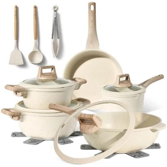 Batteries de cuisine à induction Just Perfecto 14 pièces - Ensemble de poêles avec couvercle en silicone pour toutes les sources de chaleur - Casseroles et poêles sans PFOA - PFAS