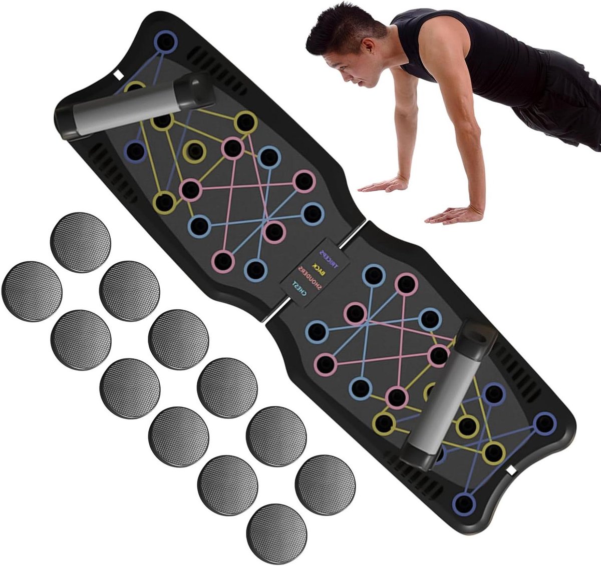 Fitness Pushup Board - Kracht Training - Bovenlichaam Trainen - Opvouwbaar Ergonomisch - 61x18.5cm - Zwart