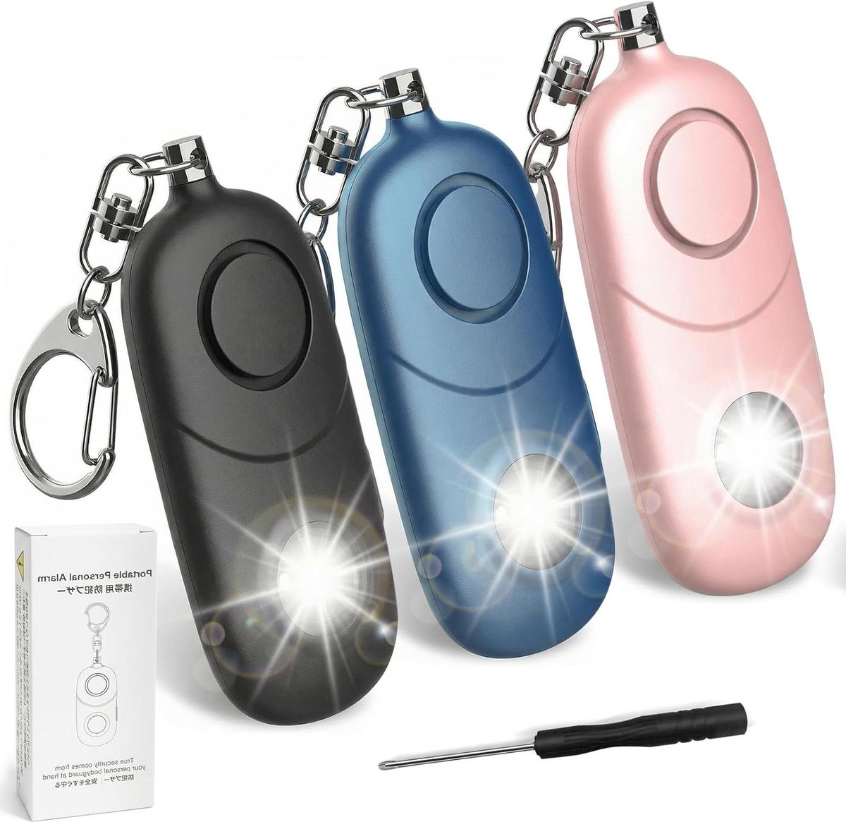 Persoonlijk Alarm - Sleutelhanger Sirene - Zelfverdediging Noodgeval - 135 dB Luid Geluid - 180 Meter Bereik - Zwart Blauw Roze