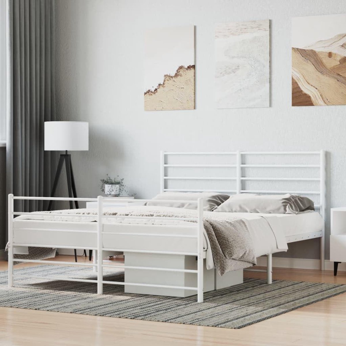 Metalen bedframe - Bed met hoofdeinde - Slaapkamer inrichting - Robuuste staalconstructie - 120 x 190 cm - Wit