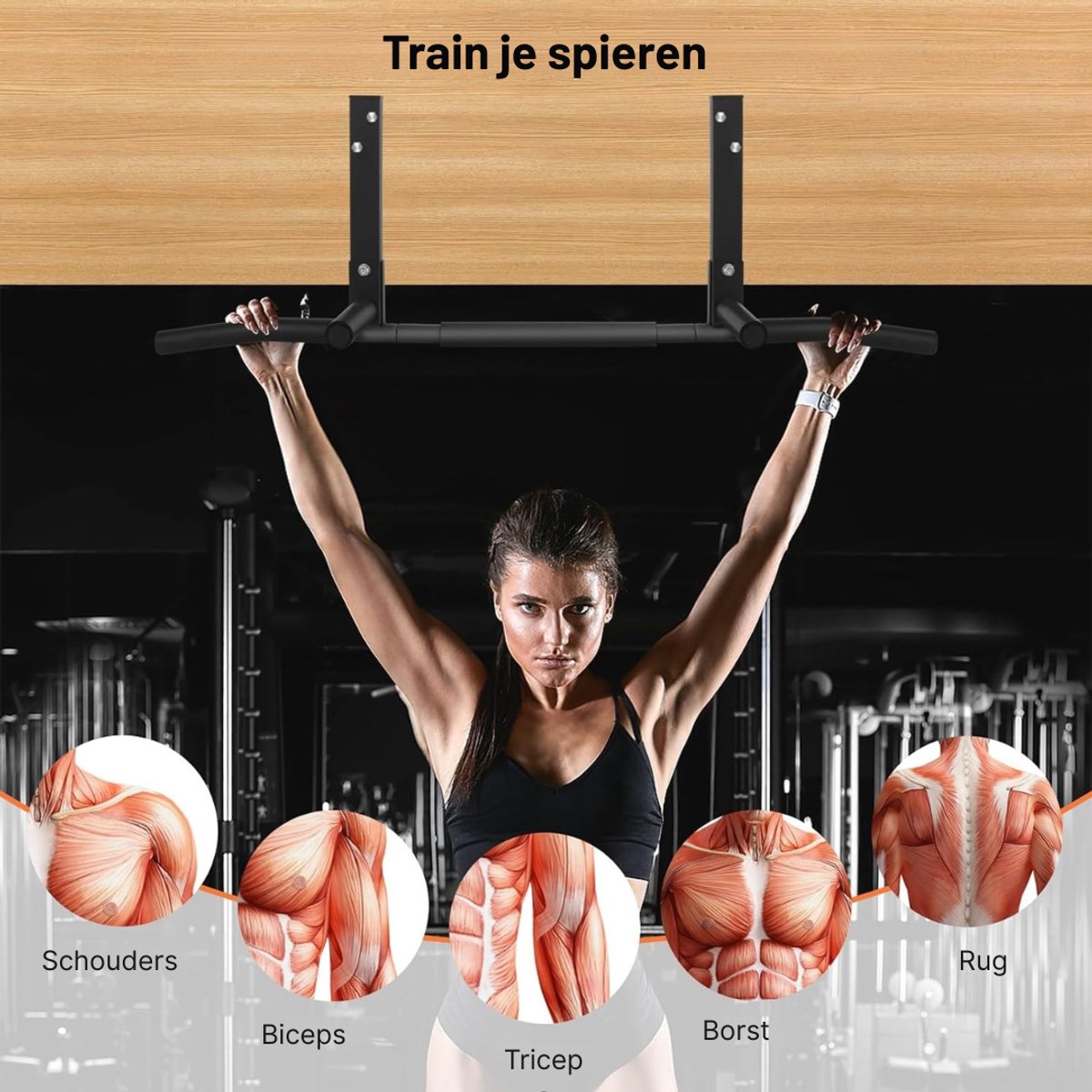 YOR® Pull Up Bar - Wasstrips - Pull Up Station - Zwart - ‎ 43cm x 15cm x 11cm thumbnail 6