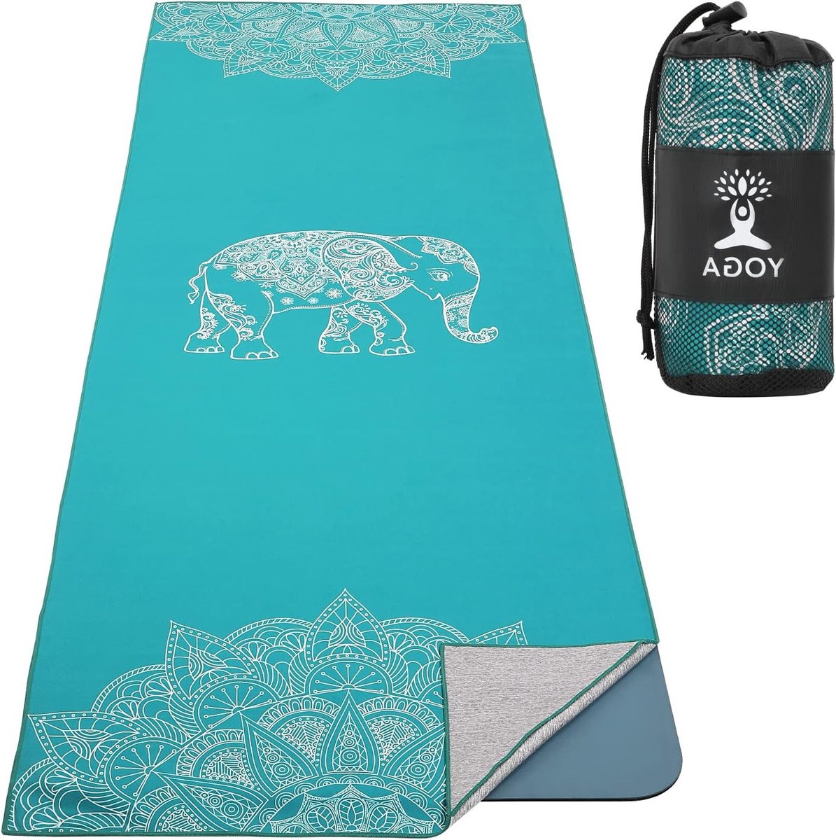 Yoga Handdoek met Antislip, Sneldrogend en Met Hoekzak voor Bikram, Pilates en Gym, Leeuw en Blauw Patroon