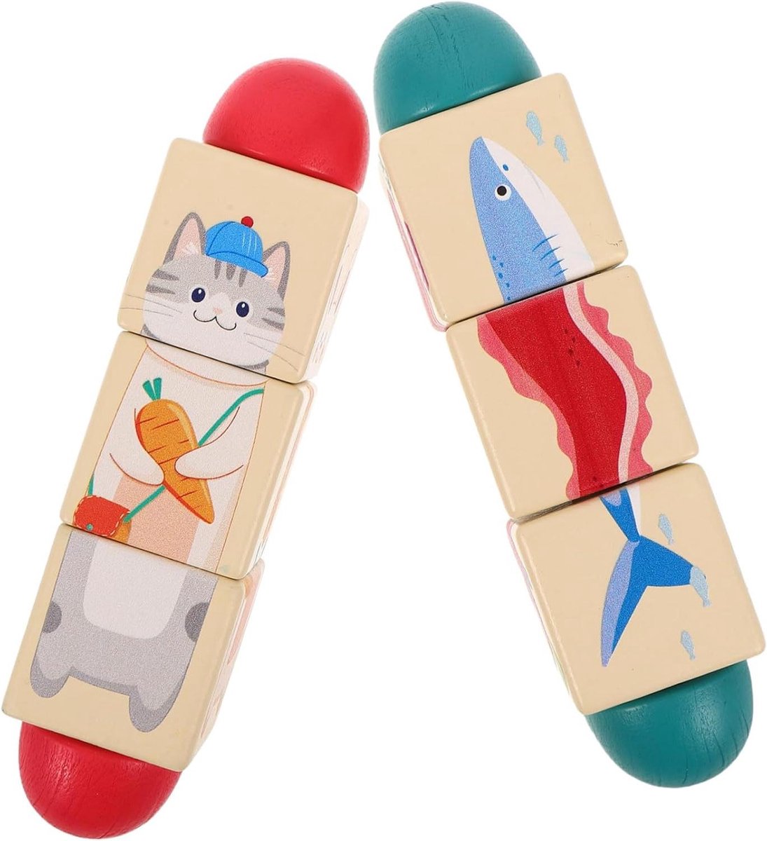 Houten Dierlijke Puzzel - Draaispeelgoed Peuters - Motoriek Ontwikkeling - Veilige Houten Constructie - 2 Stuks 15cm - Diverse Kleuren
