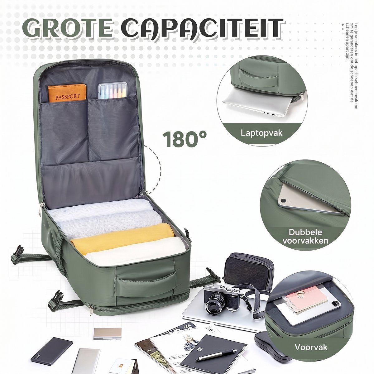 Reisrugzak Handbagage 40x30x20 cm – Ryanair & Wizz Air Geschikt – Laptop Rugzak 14 inch met Schoenenvak – Waterproof Travel Backpack voor Heren & Dames groen – foto 2