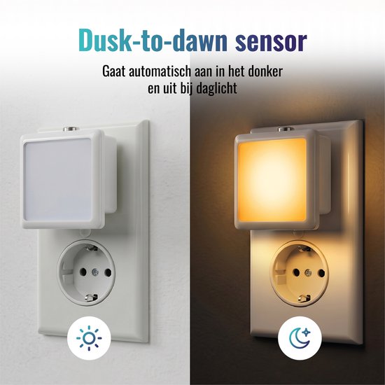 Somnifiq Nachtlampje Stopcontact - 2 stuks - Nachtlampje met dag/nacht sensor - Bedlampje - Kinderkamer - Warm licht van Merkloos — afbeelding 4