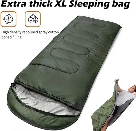 Kampeerslaapzak - Outdoor slaapzak - Kamperen en reizen - Extra dikke vulling - 210 cm lengte - Groen — afbeelding 5