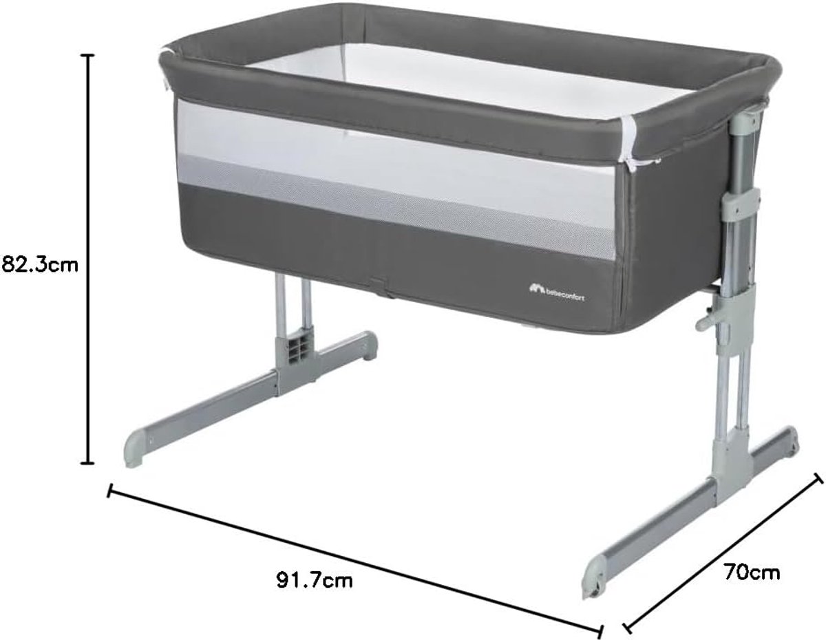 Babybed Co-Sleeper - Wieg Baby - Veilig Slapen - 5 Hoogtes Kantelbaar - 92 x 70 cm - Grijs