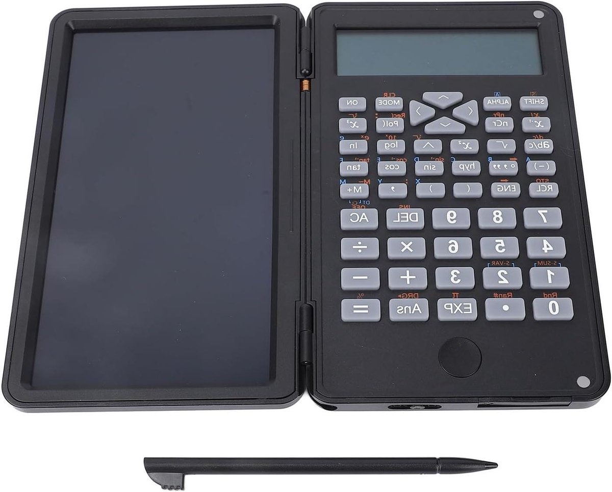 Wetenschappelijke Rekenmachine - Rekenmachine met Notitieblok - Wiskunde Oefenen - LCD Schrijftablet - 12 Cijfers - Zwart