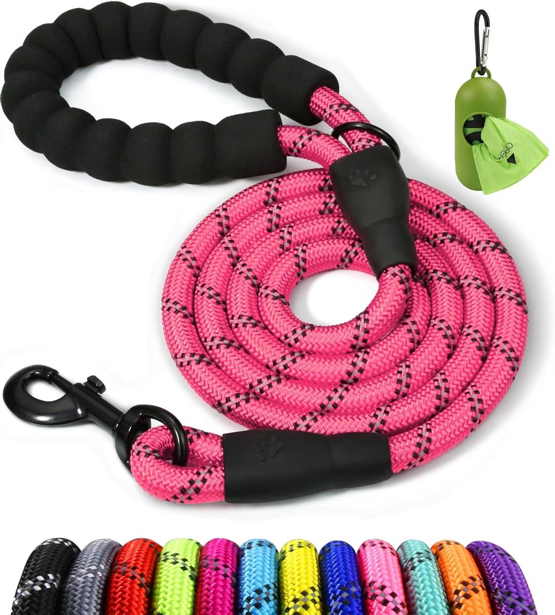 Hondenriem Klimtouw - Hondenlijn Versterkt - Veilige Wandelingen - Reflecterende Draden - 15 m x 10 cm - Roze