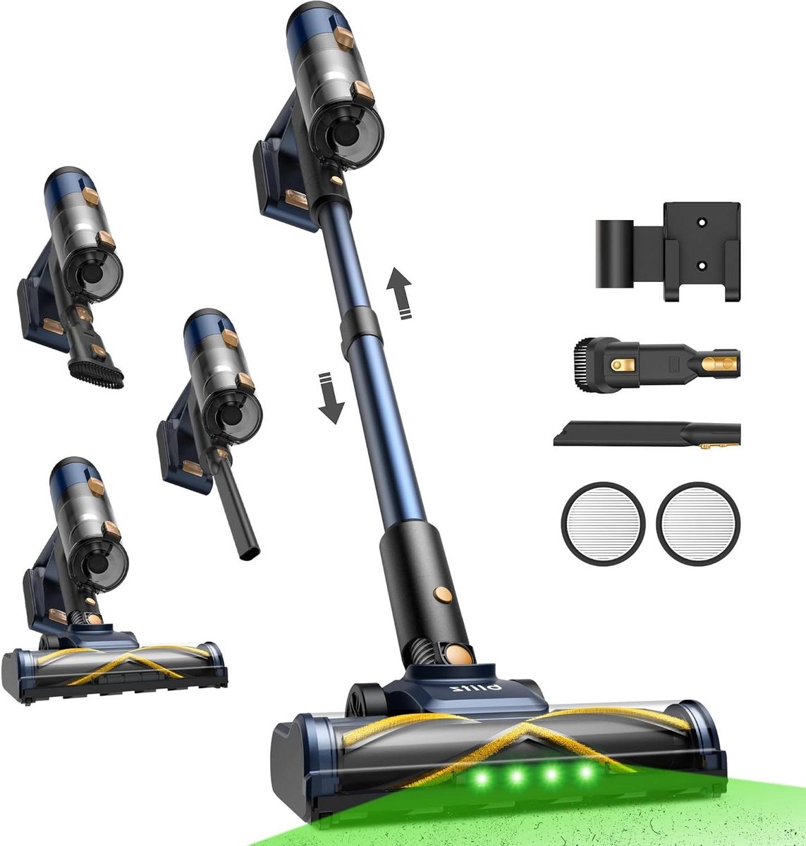 Draadloze steelstofzuiger - Krachtige stofzuiger Ultralichte stofzuiger - Huis reinigen - Geen-residutechnologie - 50 minuten batterij - Donkerblauw