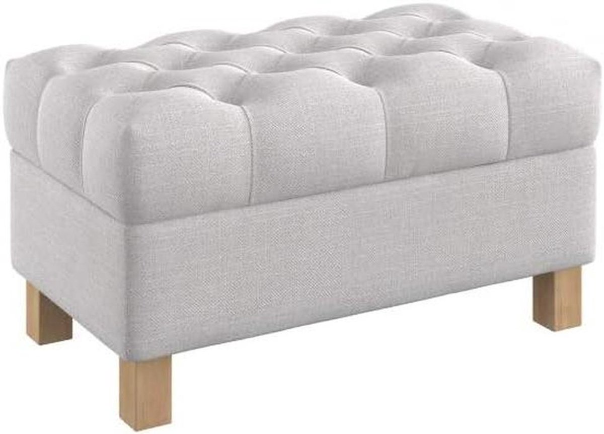 Opbergbank met opdruk - Voetenbank - Extra zitplaats - Vlekbestendige stof - 80 cm breed - Natuurlijk Wit