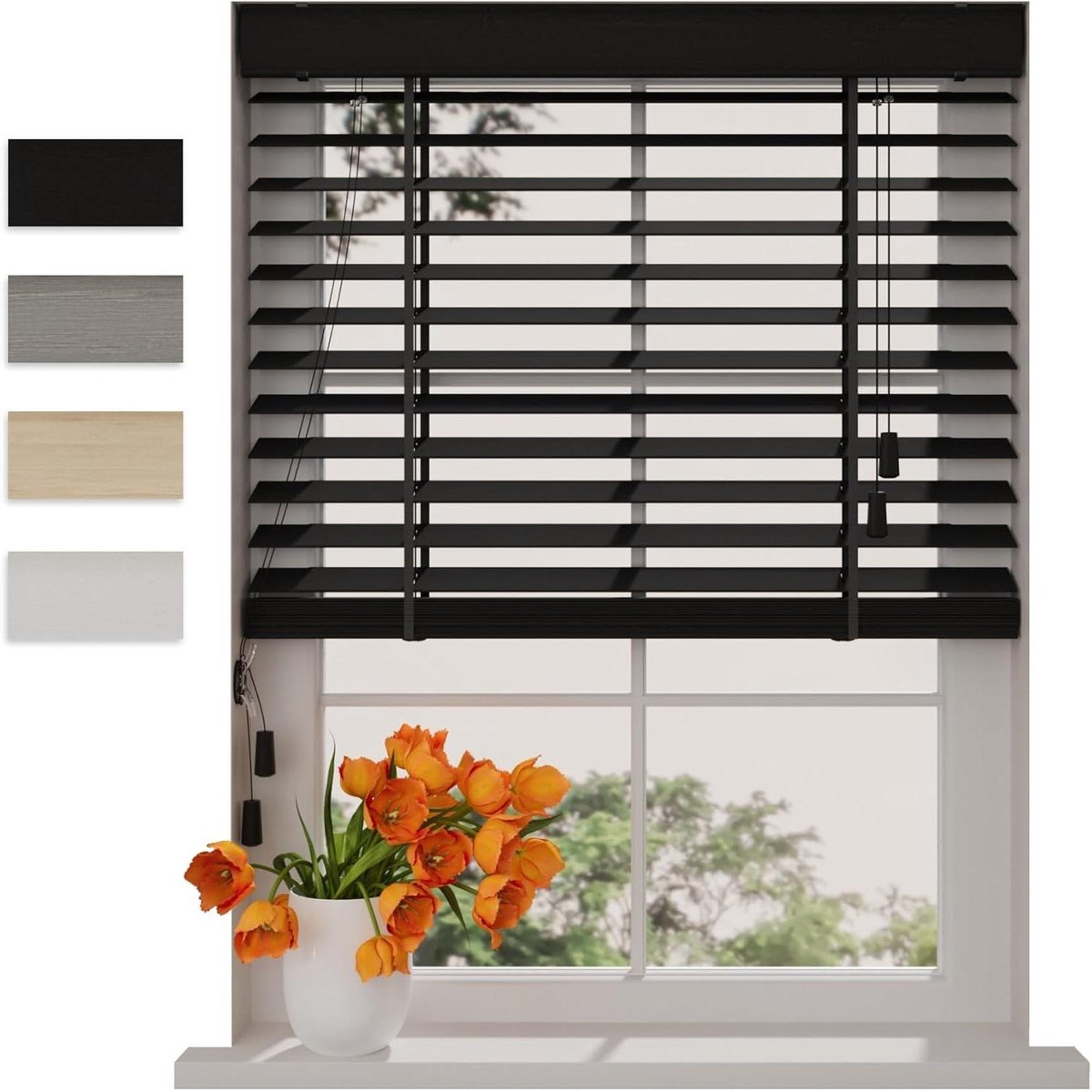 Bamboe Houten Jaloezie - Natuurlijke Raambekleding - Privacy Instellen - Duurzaam Bamboehout - 190 x 240 cm - Zwart