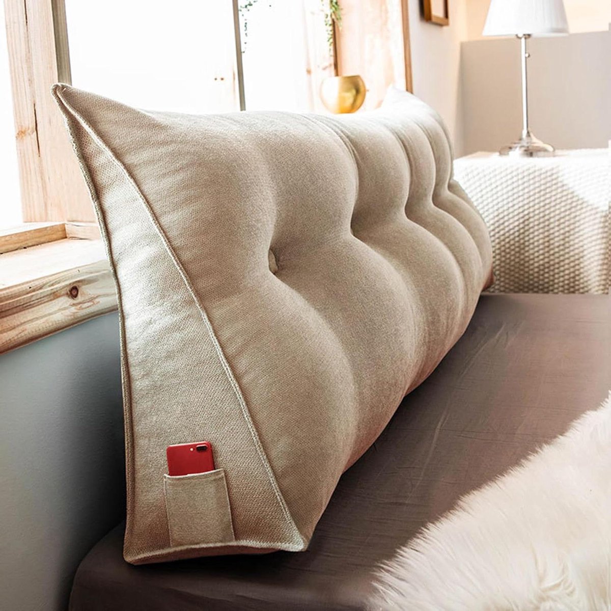 Sofakussen Wigkussen - Leeskussen Bed - Comfortabel Lezen - Afneembare Hoes - 60 x 50 x 20 cm - Beige