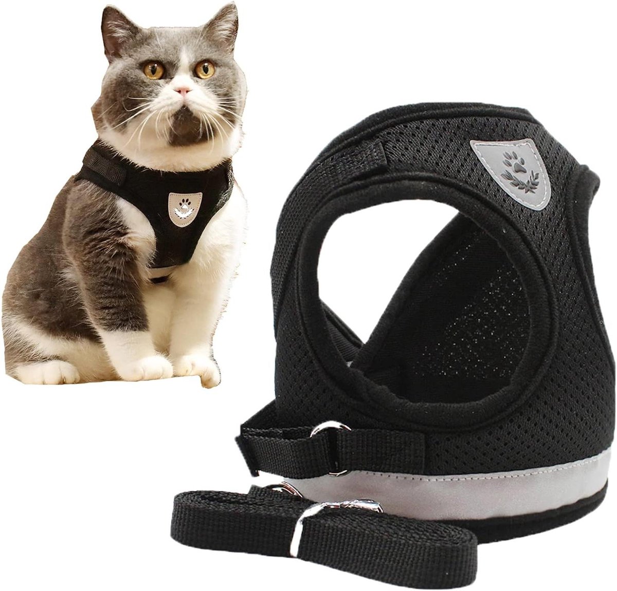 Huisdier Tuigje Riem - Katten Vest - Veilig Wandelen - Reflecterend Ontwerp - Maat L - Zwart