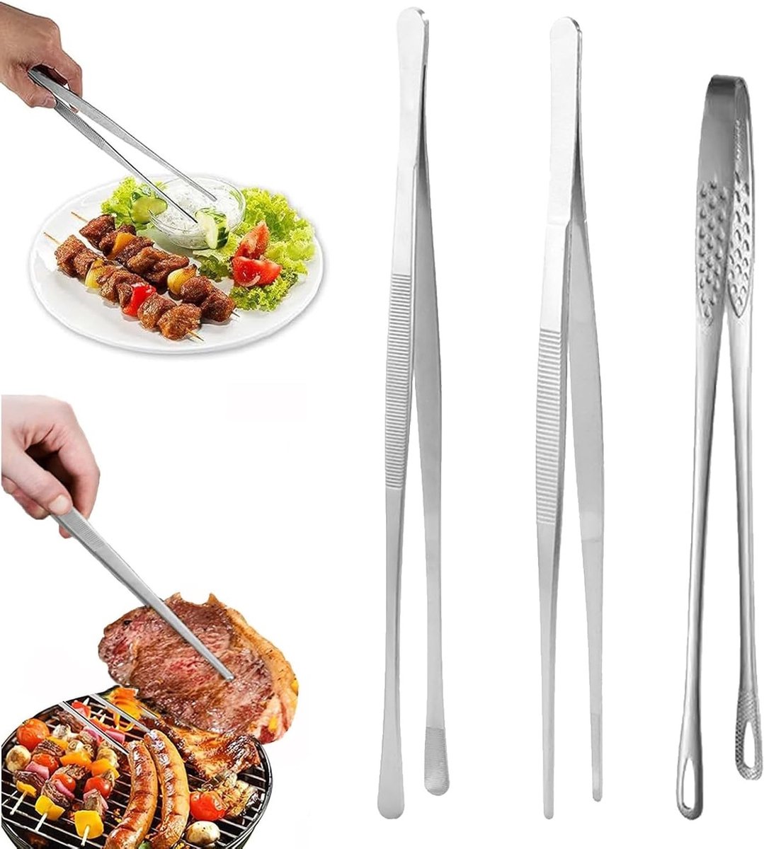 Set van 3 Roestvrijstalen Kookpincetten - Keuken & Grill Tangen