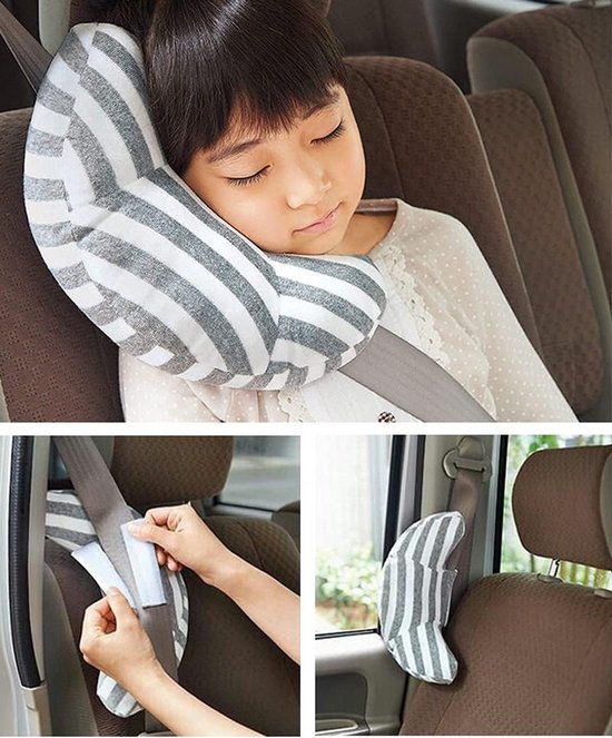 Reiskussen voor in de autostoel - zacht neksteunkussen - kussen voor over de autogordel - schouderkussen voor de autogordel - geschikt voor gebruik in de auto, het vliegtuig, de kinderwagen en de buggy-groente. van Reiskussen✈ — afbeelding 2