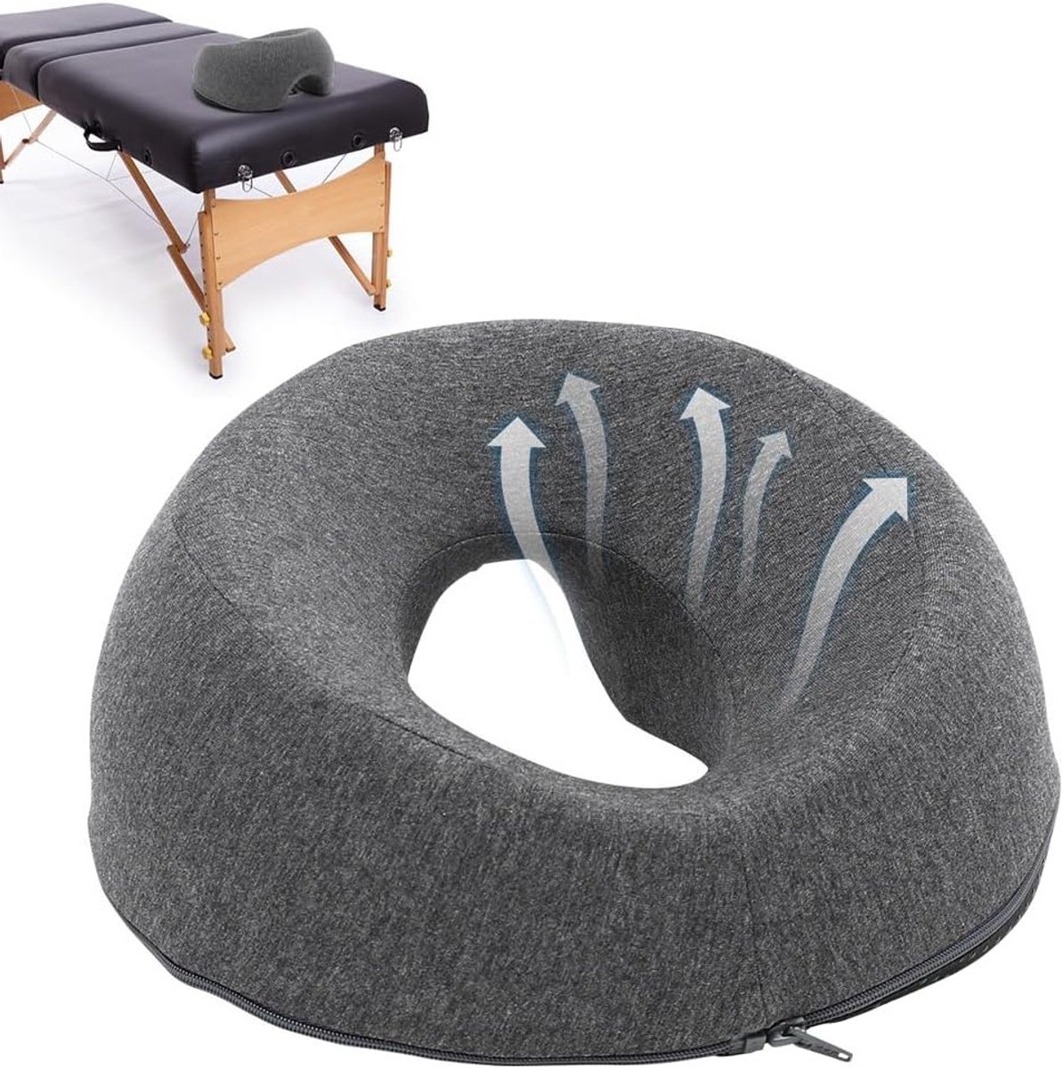 Verstelbaar U-vormig Massagekussen voor Gezicht en Hoofd, Geheugenfoam, Ideaal voor Spa en Thuisgebruik