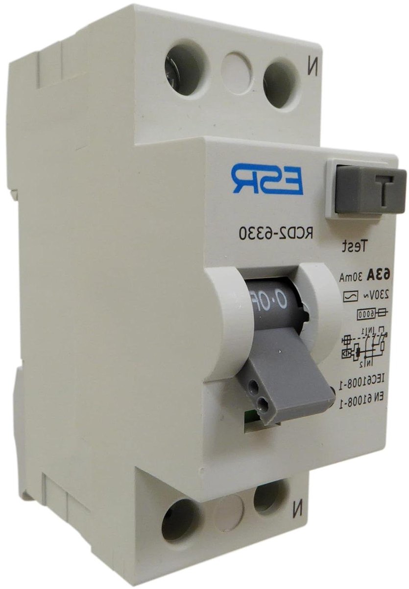 Dubbelpolige Schakelaar - Automatenkast - Stroombeveiliging - 30mA Gevoeligheid - 2 Module - Grijs