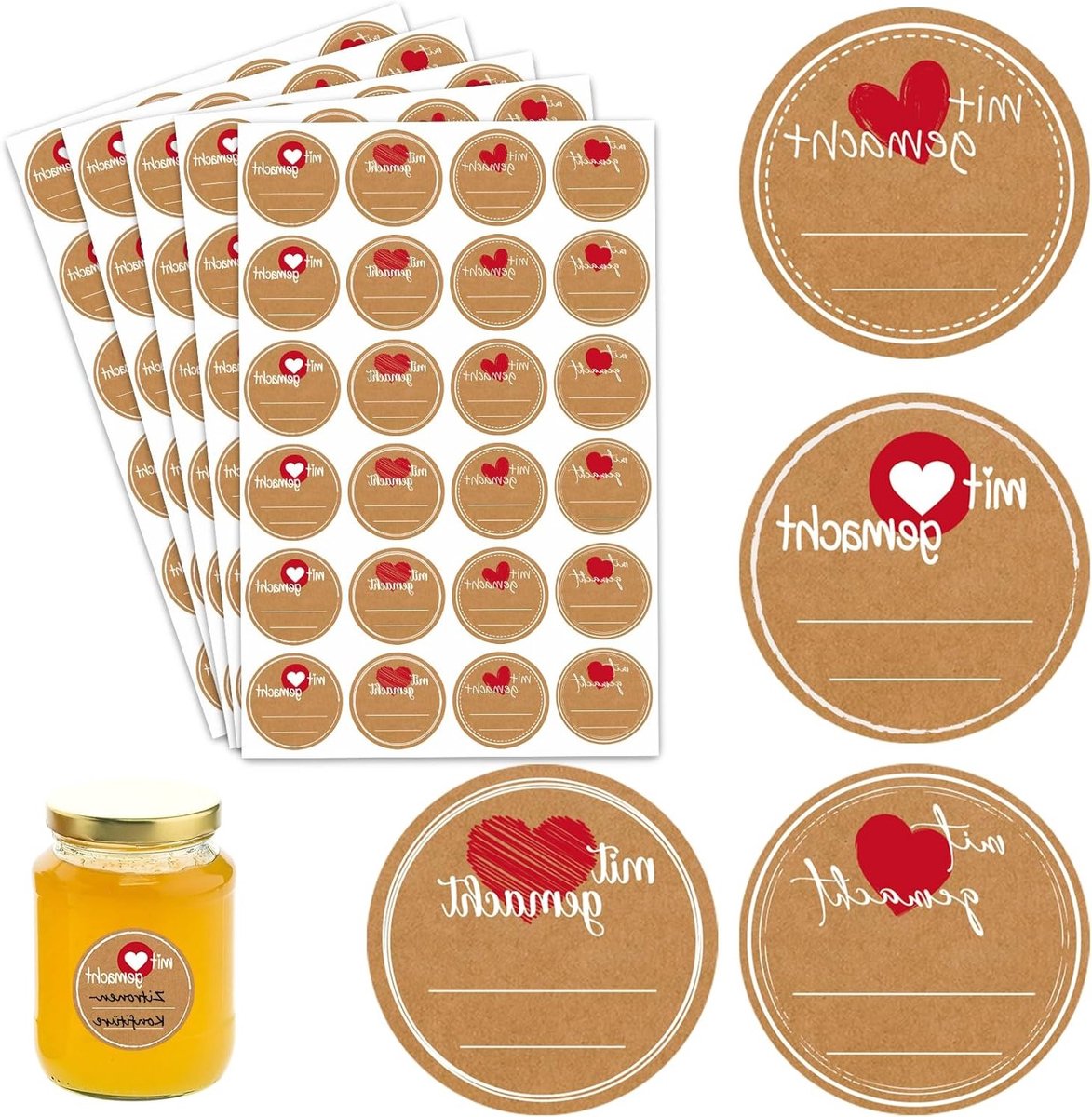 Handgemaakte Jam Labels - 120 Zelfklevende Stickers voor Potten, Flessen en Cadeaus - Perfect voor Kerst en Persoonlijke Berichten, 4 cm