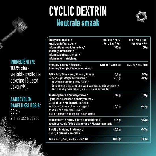 Cyclic Dextrin - Cluster Dextrin® - 59 gram Koolhydraten per serving - 1000g - Snelle Koolhydraat formule - Sportprestatie - Wielervoeding — afbeelding 4