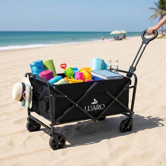 Opvouwbare Bolderkar 100L Zwart - Strandwagen Transportkar met Verstelbare Trekstang en 360° Wielen - Campingkar Tuinkar Boodschappenwagen voor Strand Kamperen Picknick en Dagelijks Gebruik - Belastbaar tot 100 kg Met Ebook — afbeelding 4