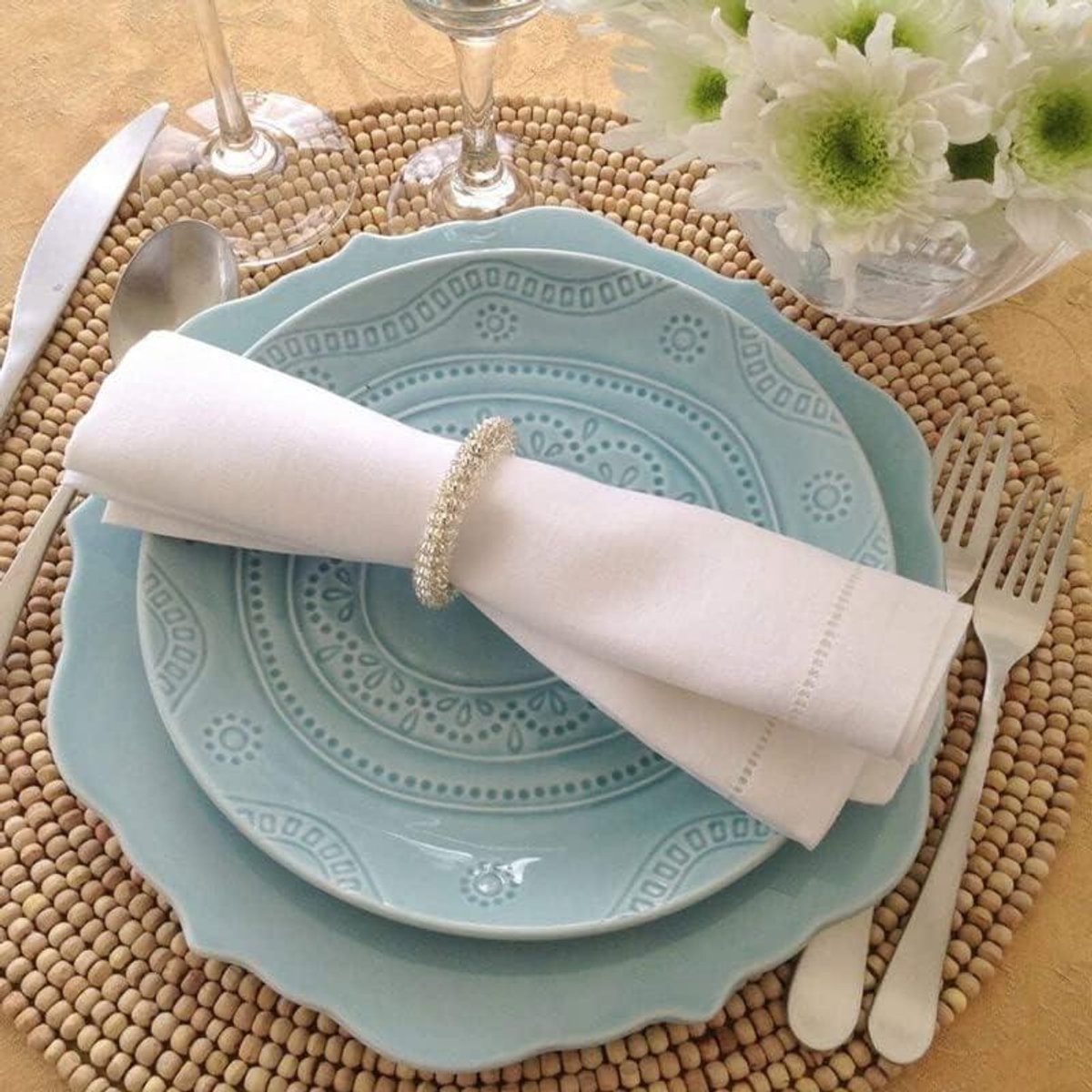 Linnen Servetten - Diner Servetten - Tafel Dekken - Hemstitch Rand - 20x20 cm - Natuurlijk
