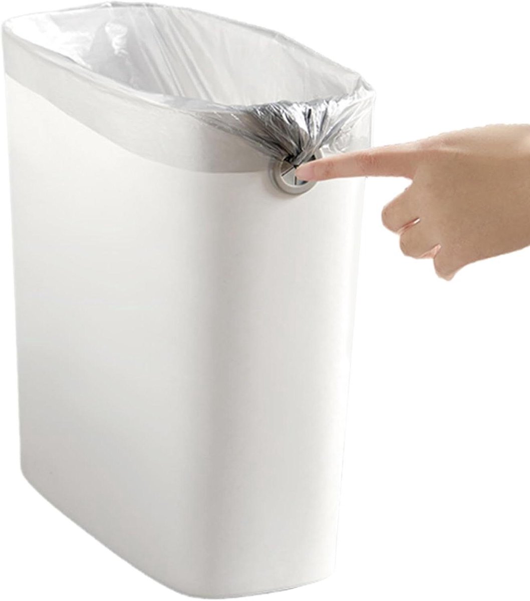 Smalle Prullenbak - Afvalbak Klein - Ruimte Besparen - Anti-slip Bodem - 28 x 27 x 13cm - Wit