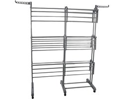 Droogrek Toren - Wasdroger Uittrekbaar - Kleding Drogen - Opvouwbare Vleugels - 75-132cm Breed - Grijs