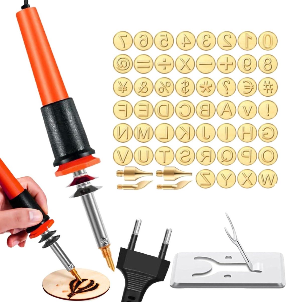 Houtbrandgereedschap Set - Graveer Set - Creatief Bewerken - Uitgebreide Alfabetstempels - 63 Delig - Zwart