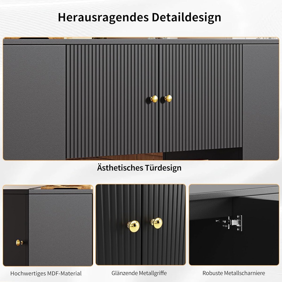 Keukeneiland met opbergruimte en inklapbaar werkblad – ABTKantoor moderne buffetkast / keukenkast met lades en planken – dressoir keuken en eetkamer – 140 × 40 × 90 cm – zwart