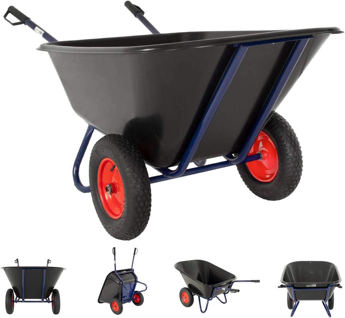 2-wiel kruiwagen XXL 290 L 300 kg tuinkrui Kruiwagen Kruiwagen Pneumatisch wiel metalen velgen zwart