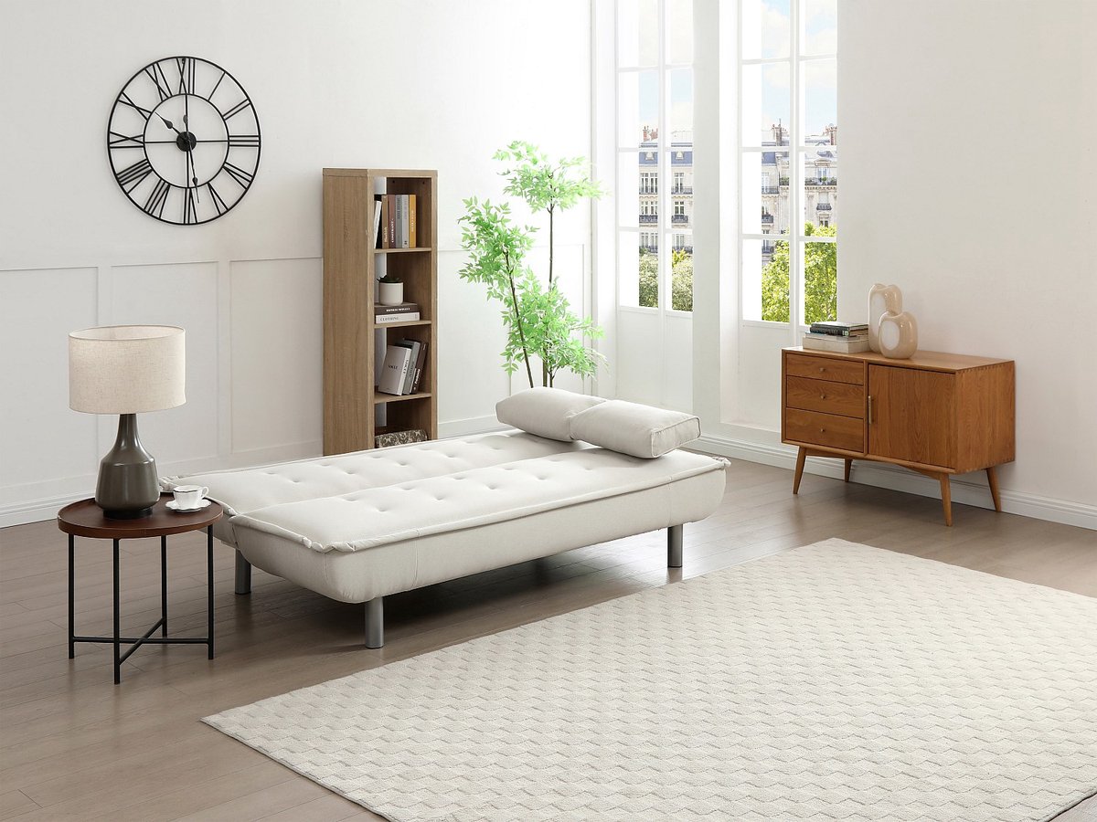 Vente-unique Driezitsslaapbank klik-klak in beige stof MISHAN