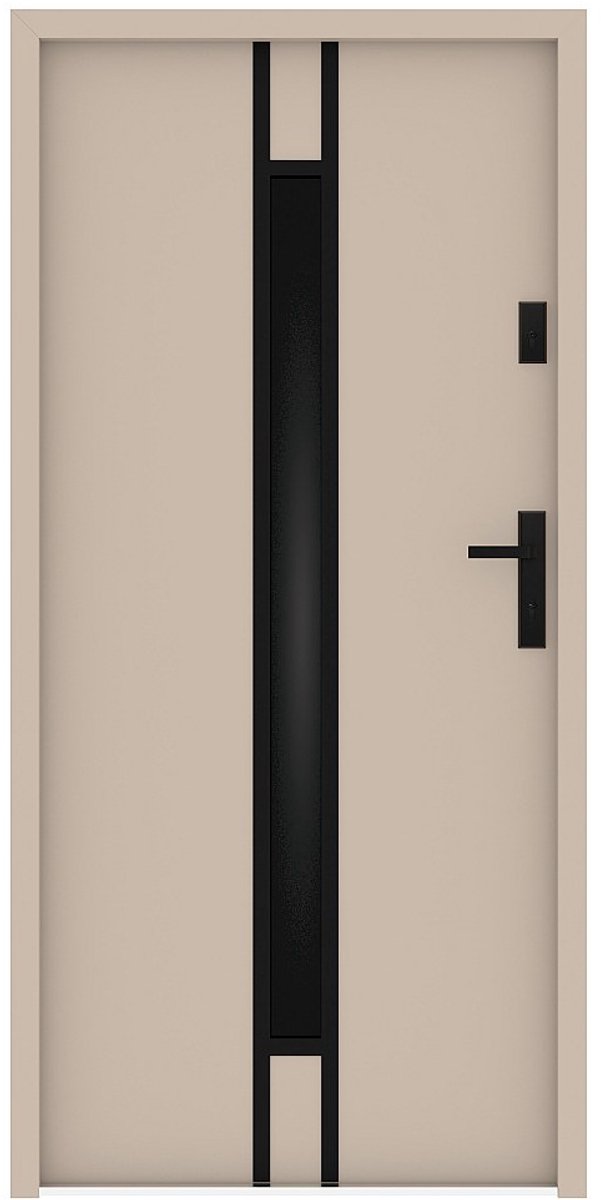 Vente-unique Voordeur in massief staal en inox H207 x B100 cm - getint glas - beige - dikte 55 mm - links draaiend - ARICANE