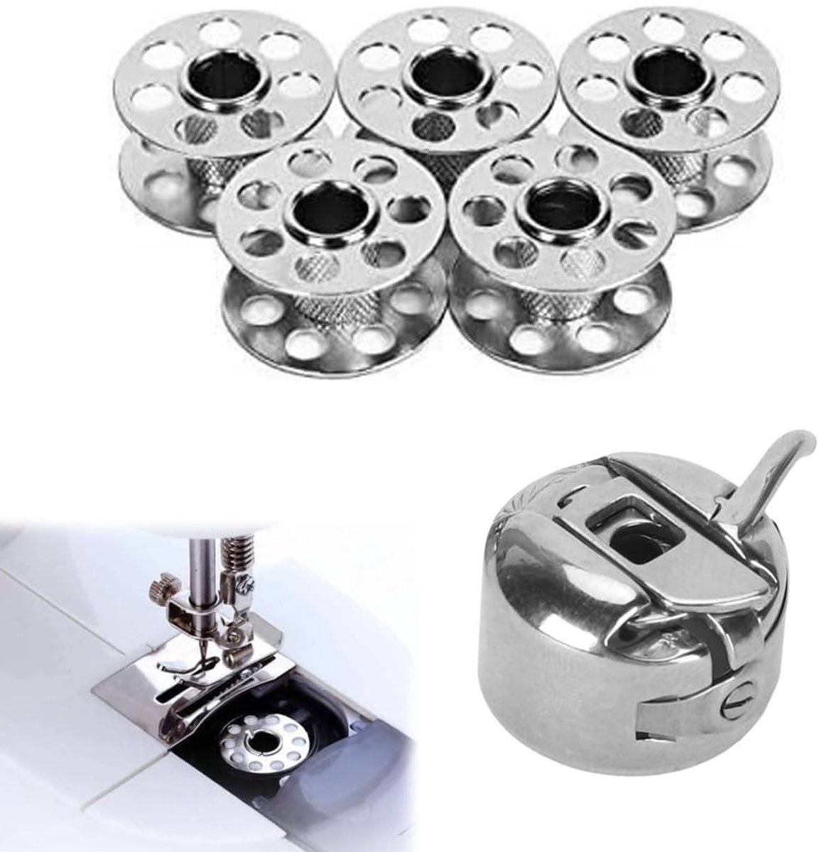 Set van 5 Spoelen en 1 Klosjesdoos voor Naaimachines