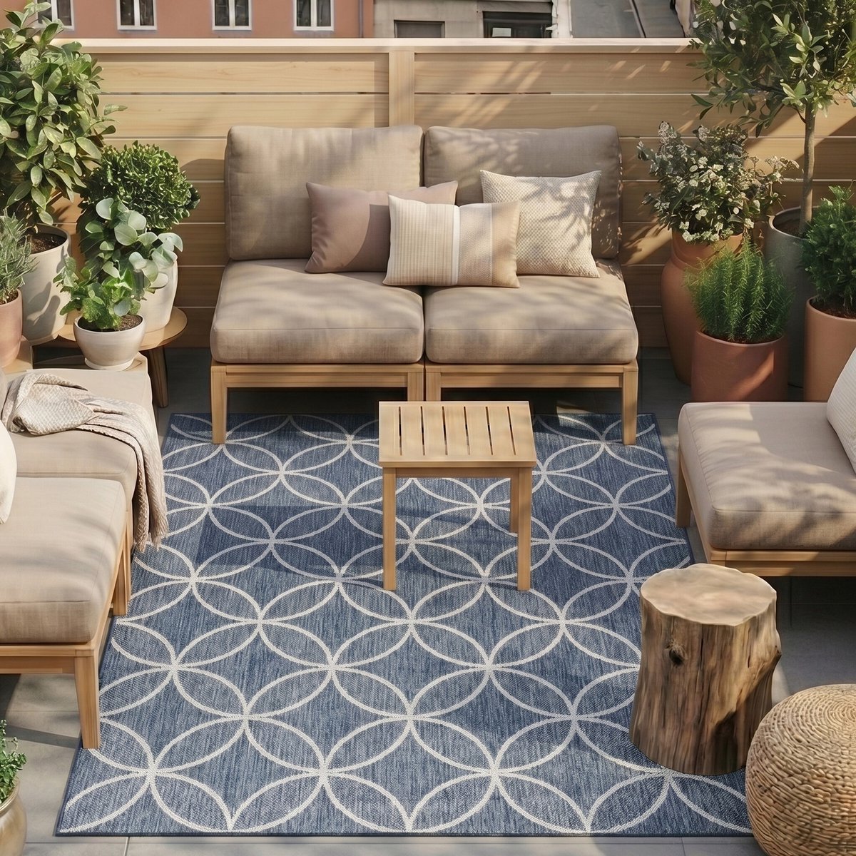 Fraai Geometrisch buitenkleed - Faro Ripple Blauw - 200x290 cm