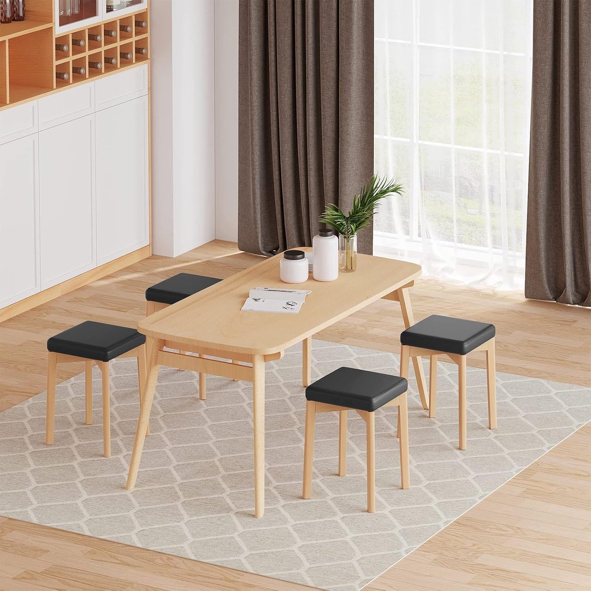 Set van 2 Design Barkrukken met Rugleuning - – Massief Beukenhout Kruk Gestoffeerde - Medahomestore